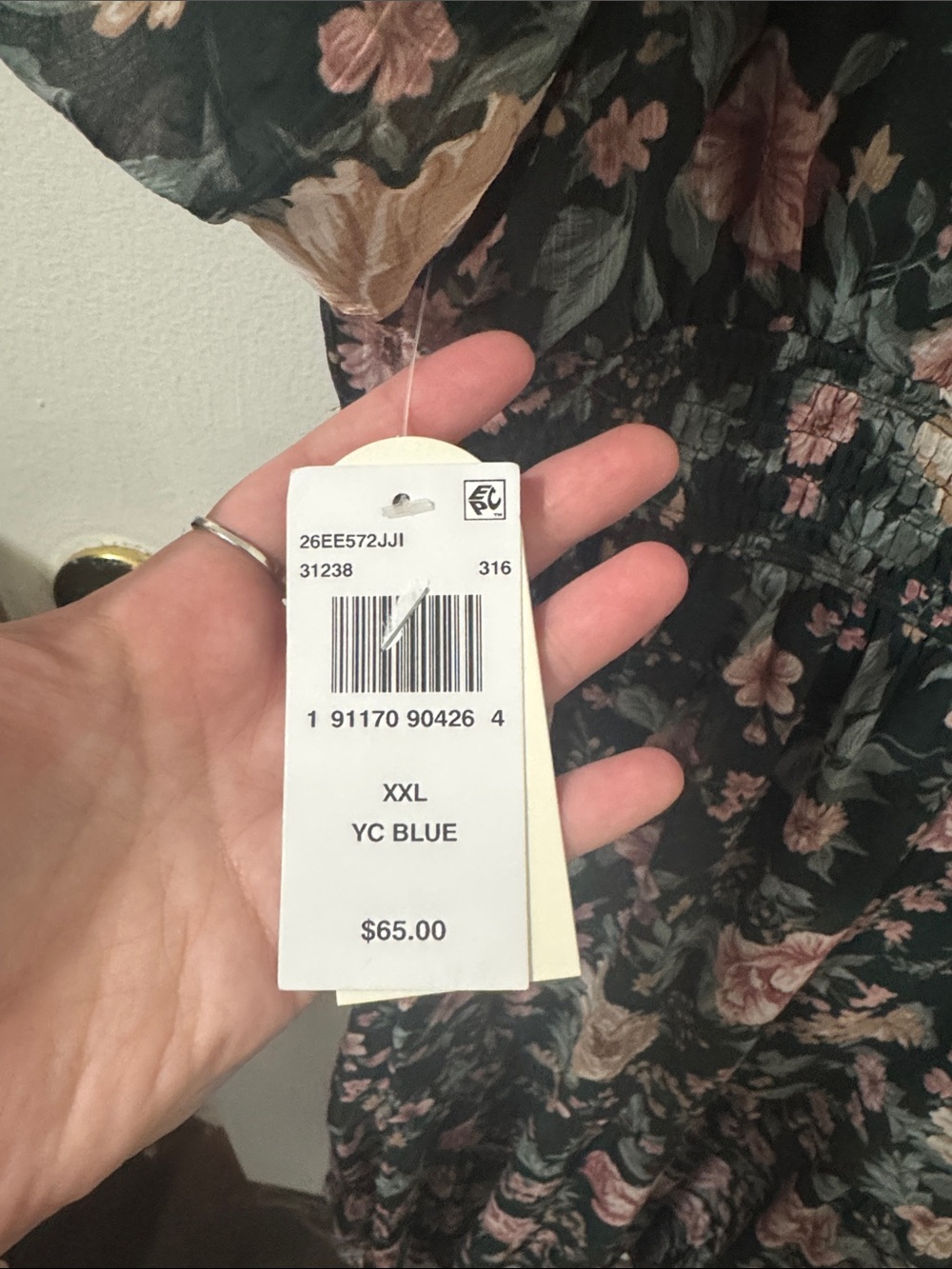 NWT Floral Puff-Sleeve Midi Dress in Dark Green and Pink - Picture 4 of 4
